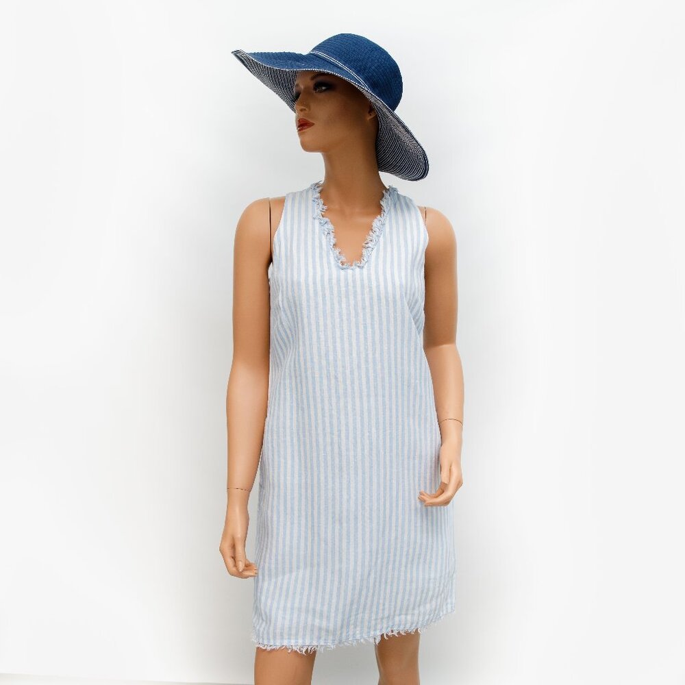 Tommy Bahama Light Blue and White Striped Linen Sundress XS